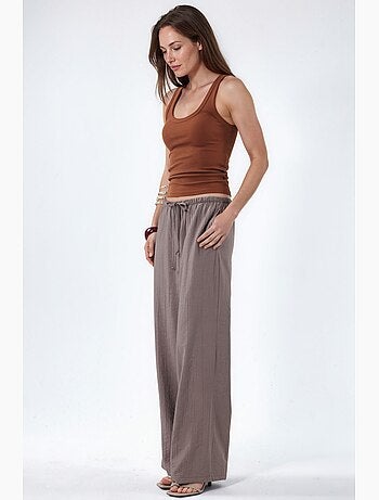 Pantalon tissé à jambe large pour femme busem