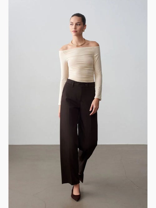 Pantalon tissé à jambes larges, taille mi-haute dilvin - Kiabi