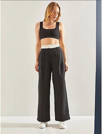 Pantalon tissé à rayures bianco avec détail contrasté à la taille lucci