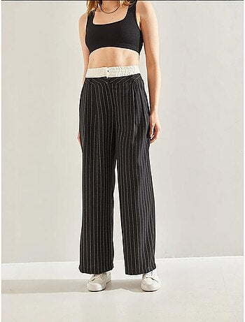 Pantalon tissé à rayures bianco avec détail contrasté à la taille lucci