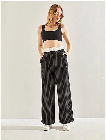 Pantalon tissé à rayures bianco avec détail contrasté à la taille lucci
