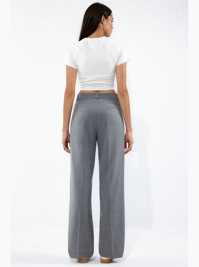 Pantalon tissé à taille haute et jambe droite hiccup Gris - Kiabi