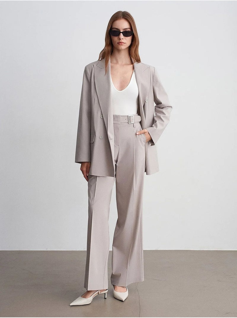 Pantalon tissé large avec ceinture dilvin Sable - Kiabi