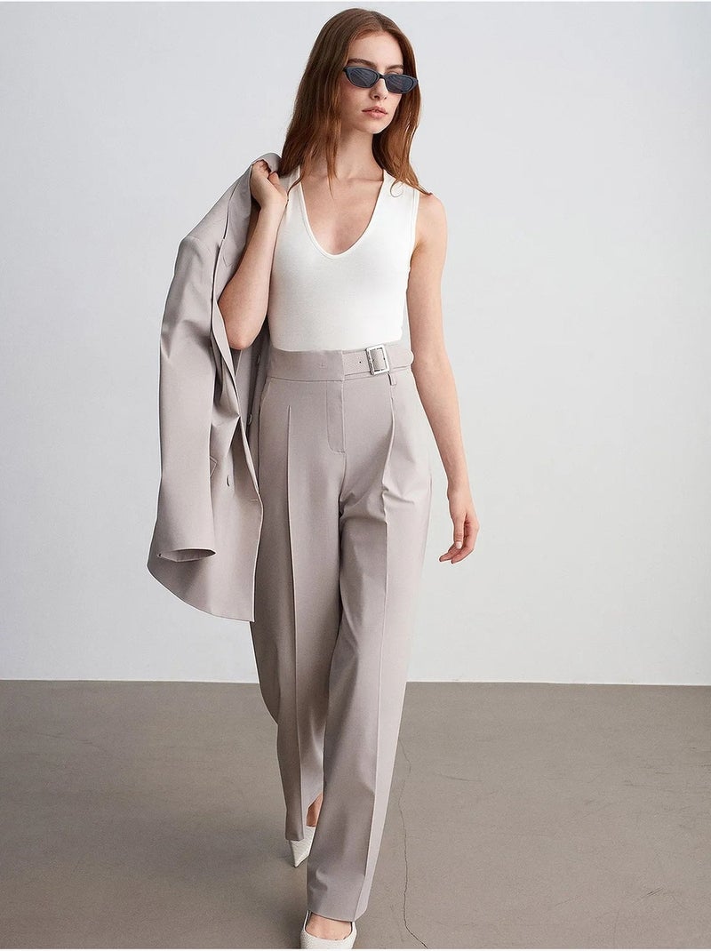 Pantalon tissé large avec ceinture dilvin Sable - Kiabi