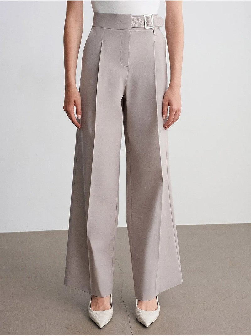 Pantalon tissé large avec ceinture dilvin Sable - Kiabi