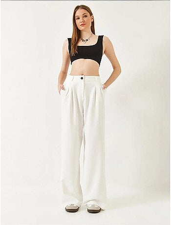 Pantalon tissé masculin à jambe large bianco lucci