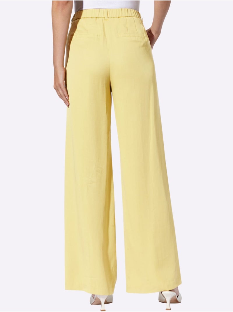 Pantalon Tissé Pur Lyocell - Taille Standard - helline Jaune citron - Kiabi