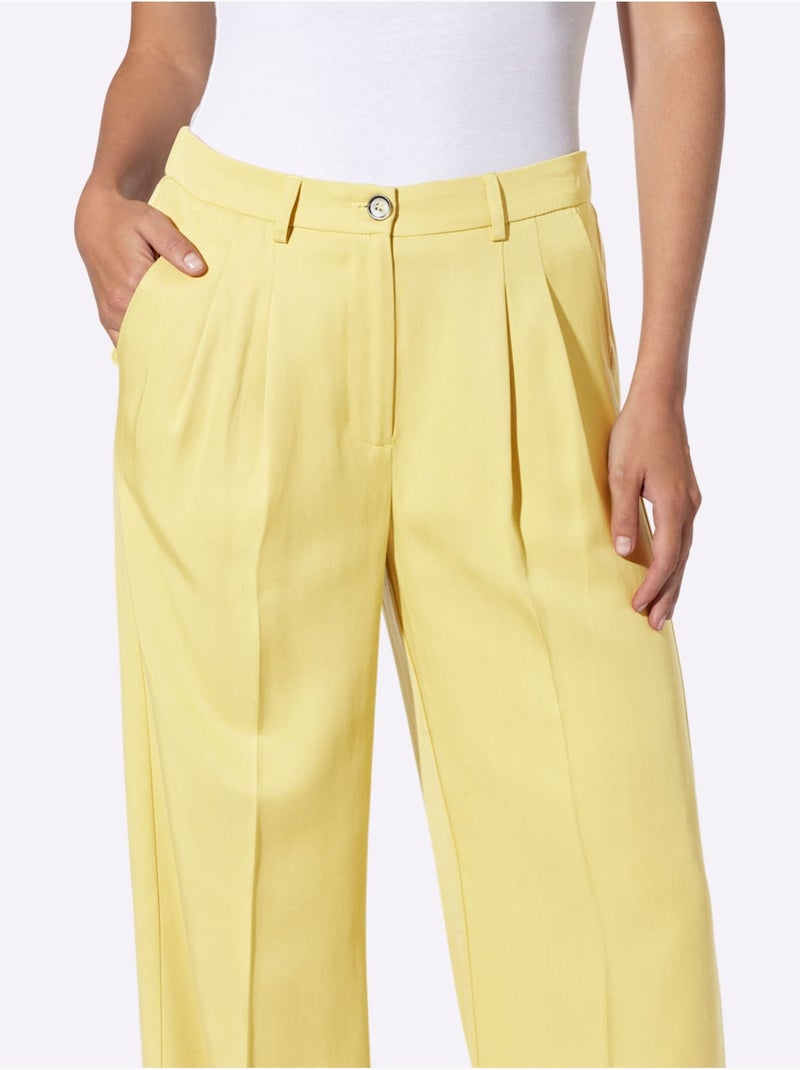 Pantalon Tissé Pur Lyocell - Taille Standard - helline Jaune citron - Kiabi