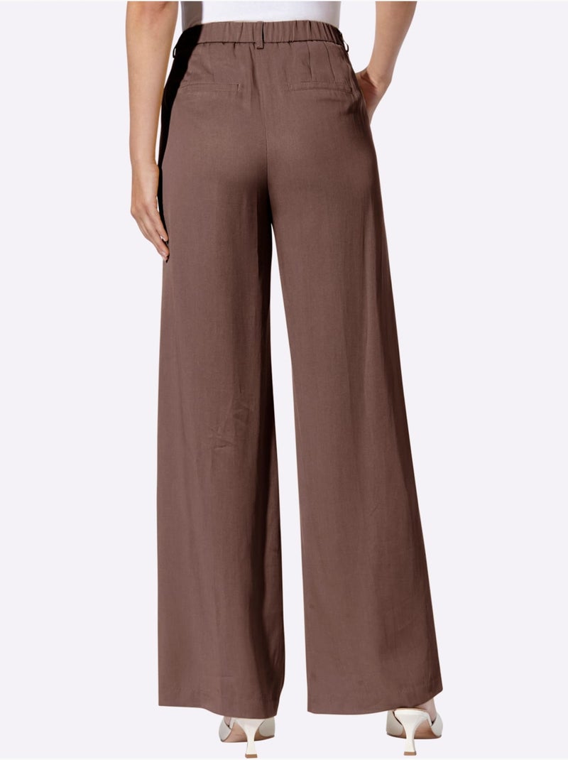Pantalon Tissé Pur Lyocell - Taille Standard - Helline Marron/Choco - Kiabi