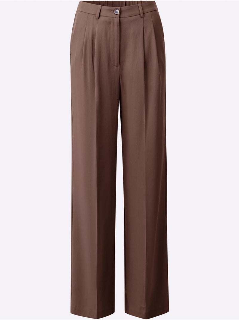 Pantalon Tissé Pur Lyocell - Taille Standard - Helline Marron/Choco - Kiabi