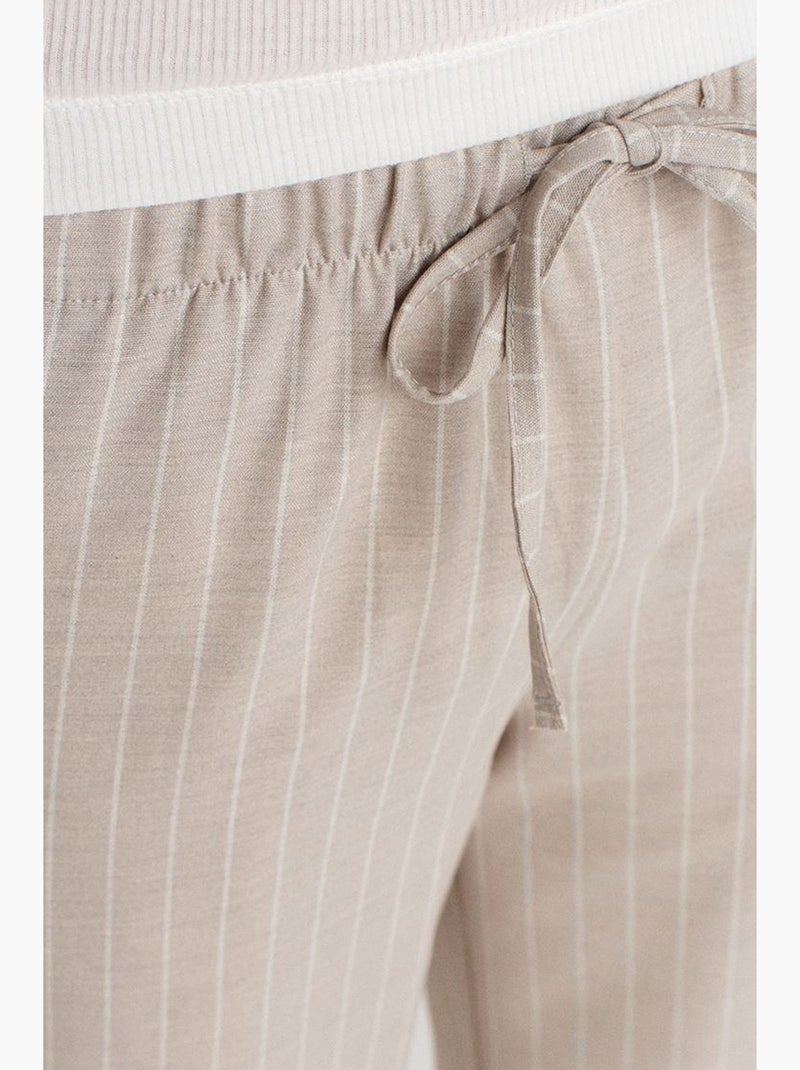 Pantalon tissé rayé à jambe large dilvin Sable - Kiabi