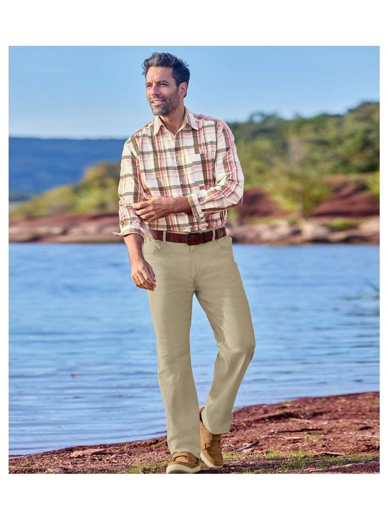 Pantalon Toile Stretch Semi-Élastiqué   - ATLAS FOR MEN Beige - Kiabi