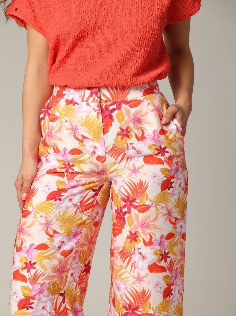 Pantalon tropical  en viscose avec braguette 'Deeluxe' Orange corail - Kiabi