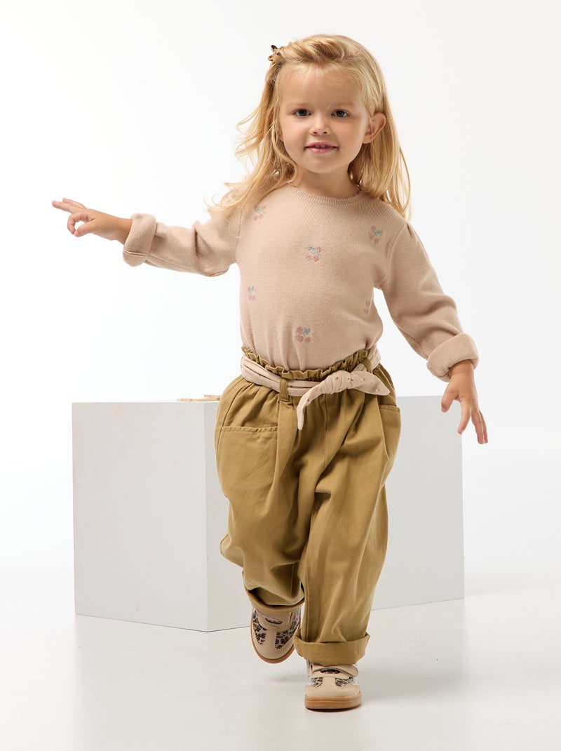 Pantalon twill avec ceinture Kaki - Kiabi