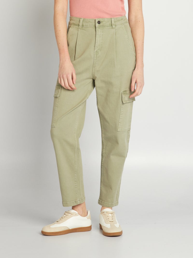 Pantalon twill avec poches à rabats - L27 Kaki - Kiabi