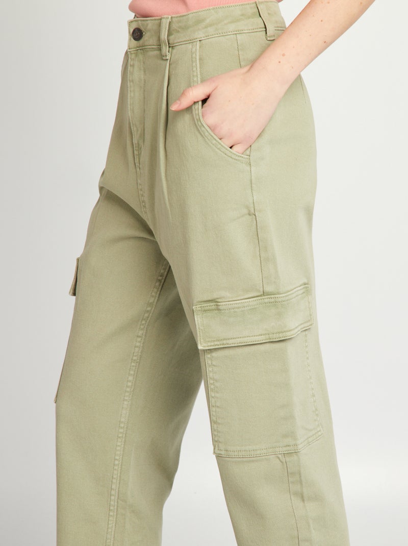 Pantalon twill avec poches à rabats - L27 Kaki - Kiabi