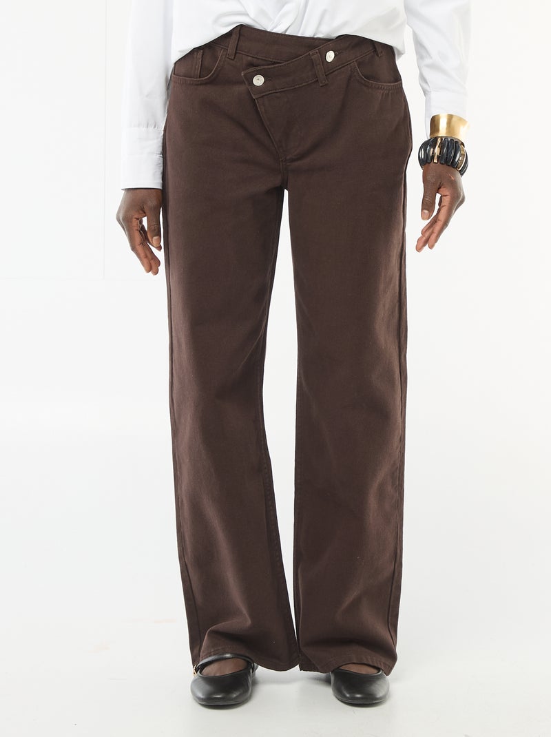 Pantalon twill ouverture asymétrique Marron - Kiabi
