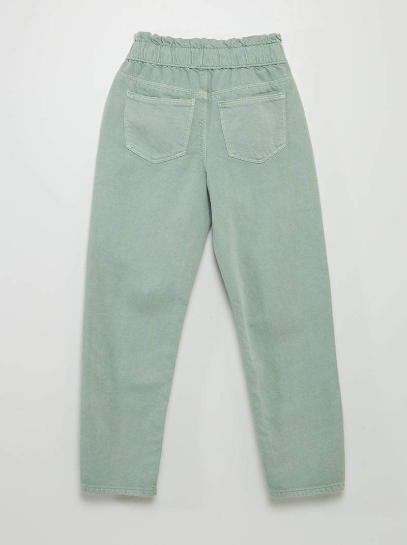 Pantalon twill volantée à la ceinture Vert - Kiabi