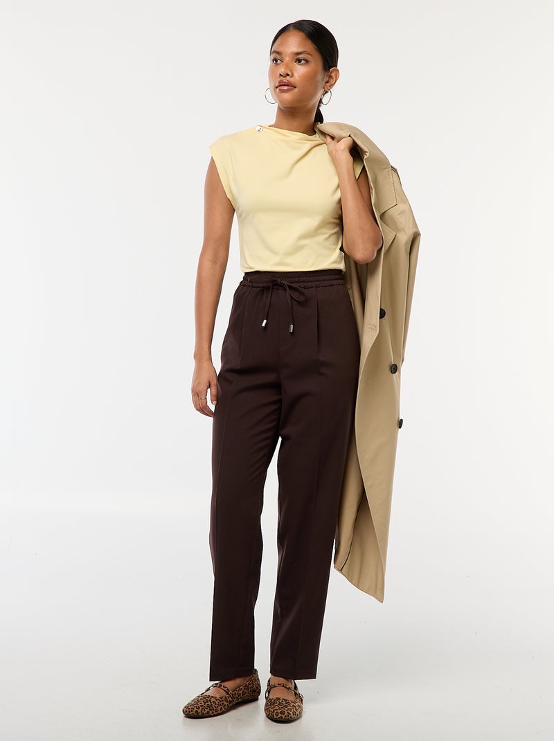 Pantalon type jogger uni Marron - Kiabi