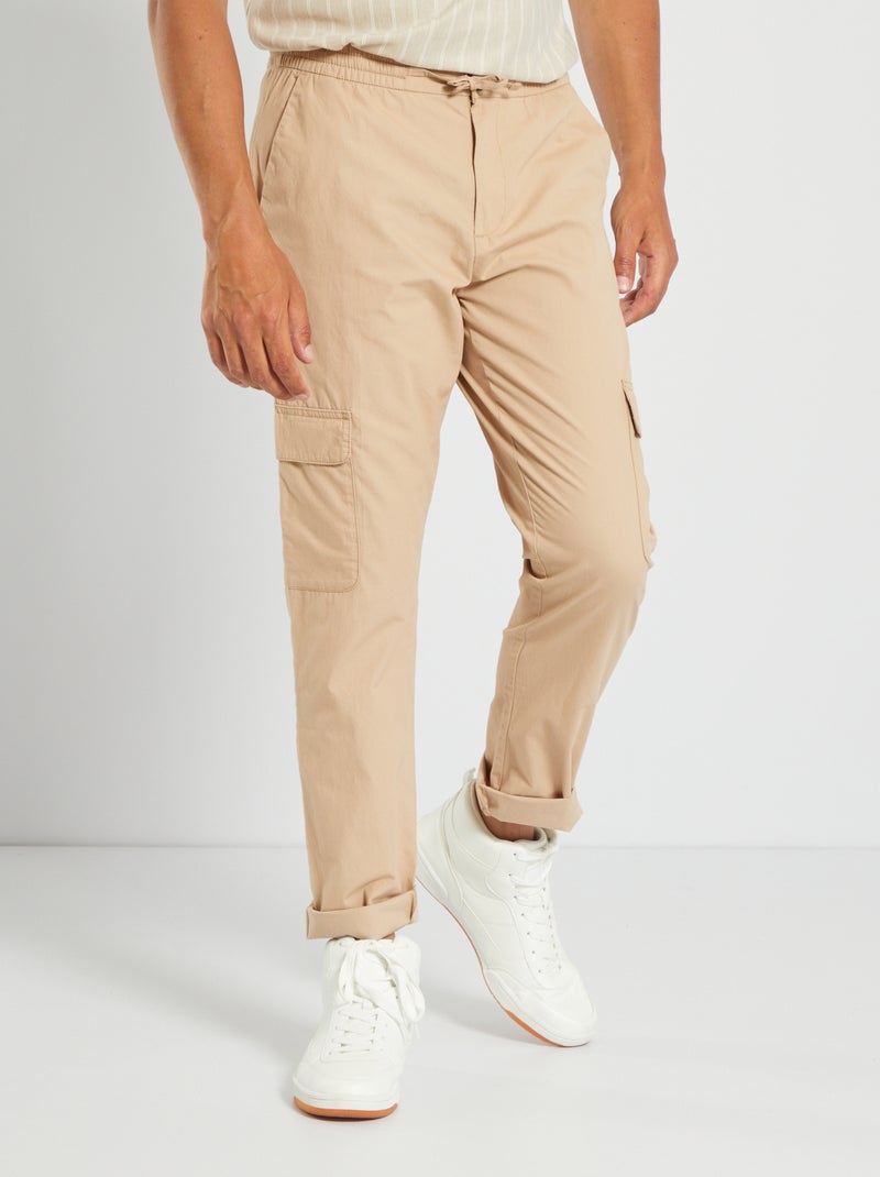 Pantalon uni avec poches à rabats Beige - Kiabi