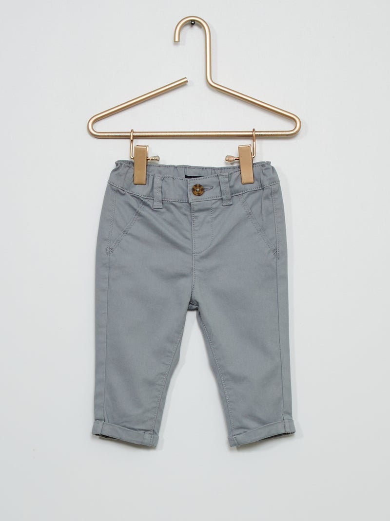 Pantalon uni chino bleu gris - Kiabi