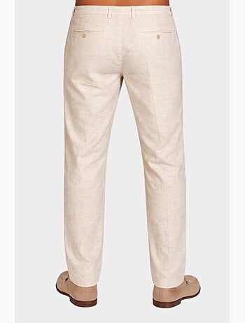 Pantalon uni coton, lin et polyester