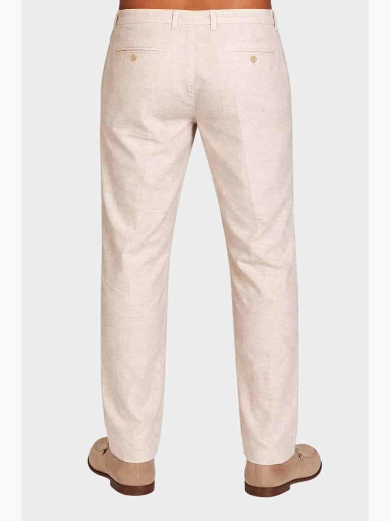 Pantalon uni coton, lin et polyester Beige - Kiabi