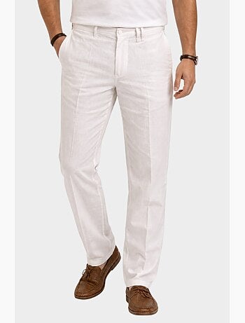Pantalon uni coton, lin et polyester