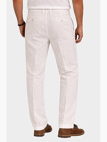 Pantalon uni coton, lin et polyester