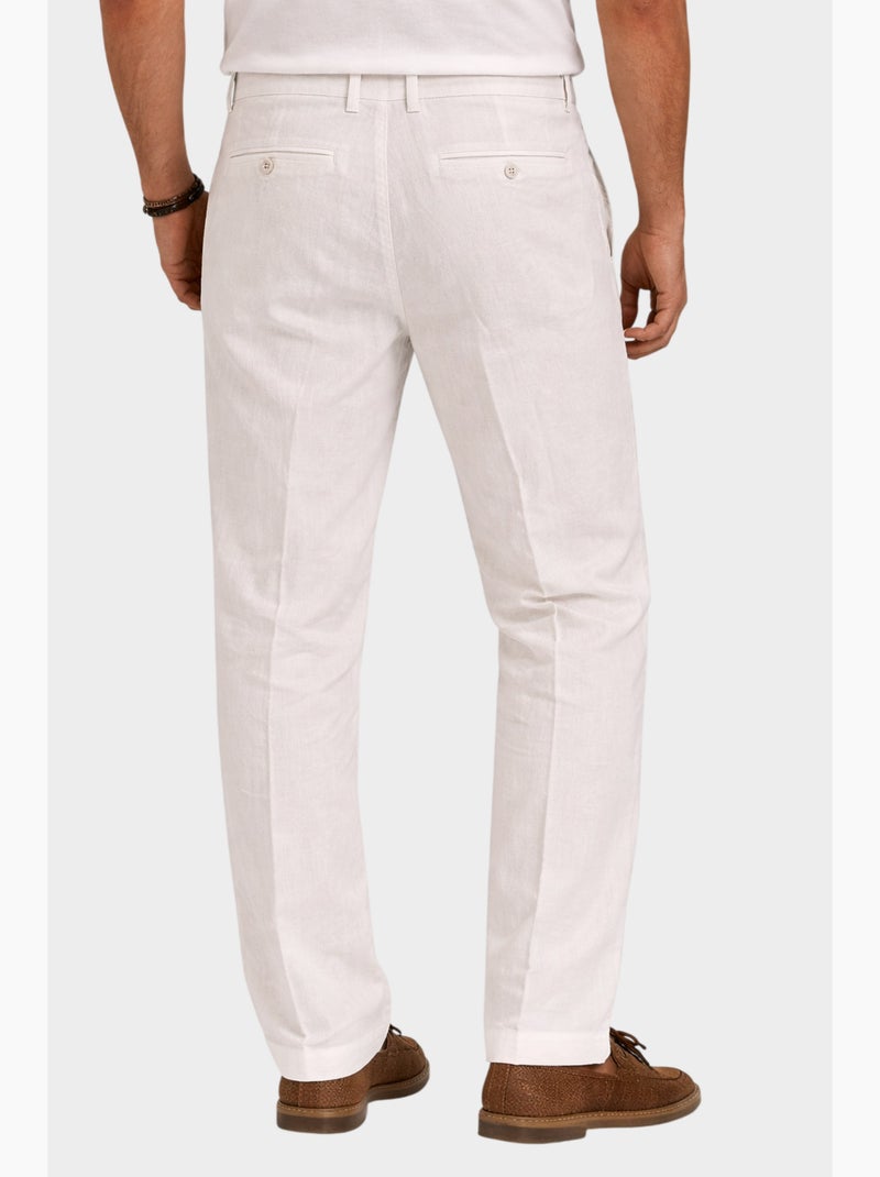 Pantalon uni coton, lin et polyester Blanc - Kiabi