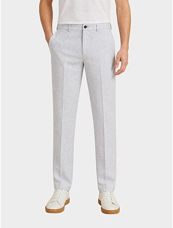 Pantalon uni coton, lin et polyester