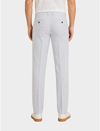 Pantalon uni coton, lin et polyester
