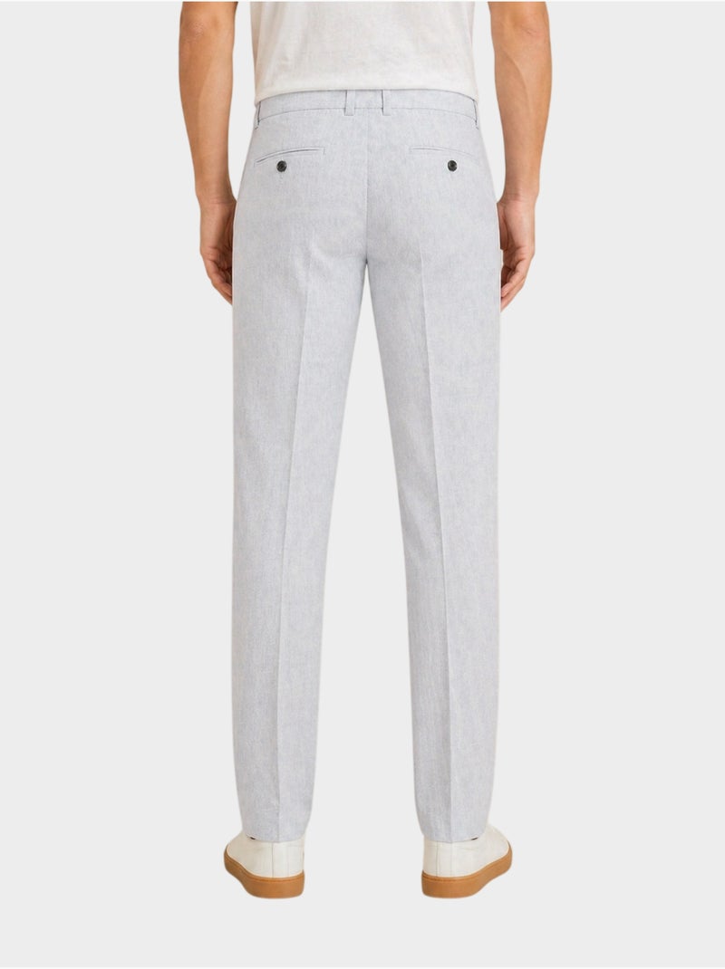 Pantalon uni coton, lin et polyester Bleu - Kiabi