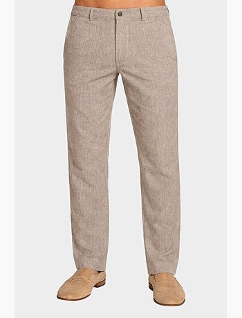 Pantalon uni coton, lin et polyester