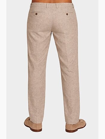 Pantalon uni coton, lin et polyester