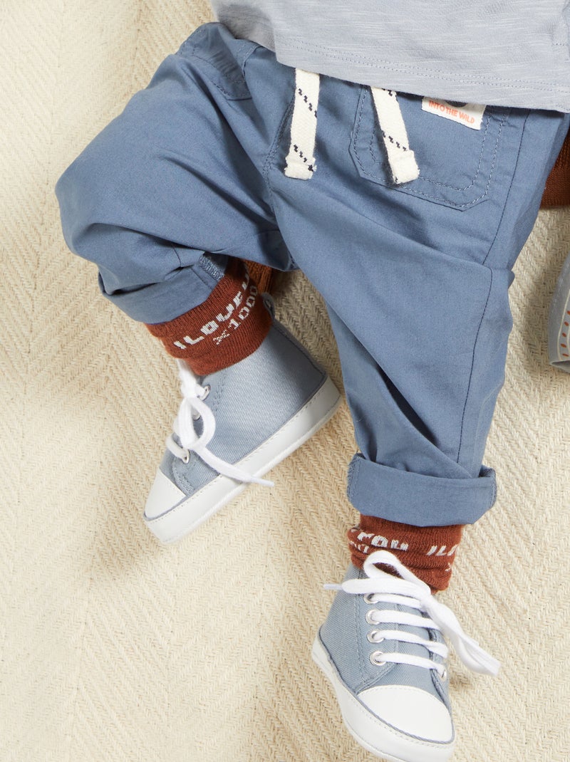 Pantalon uni en coton Bleu - Kiabi