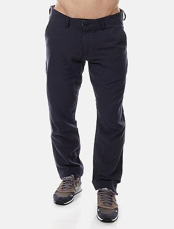 Pantalon uni en coton et lin