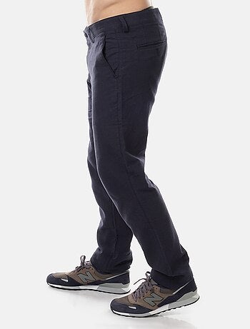 Pantalon uni en coton et lin