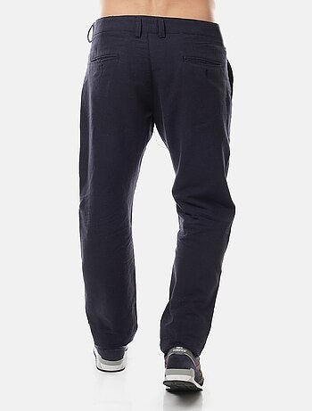 Pantalon uni en coton et lin