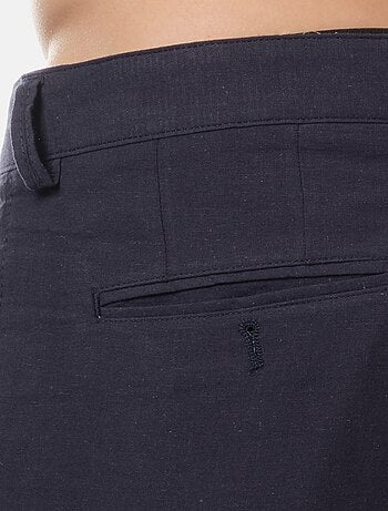 Pantalon uni en coton et lin