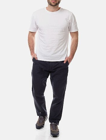 Pantalon uni en coton et lin