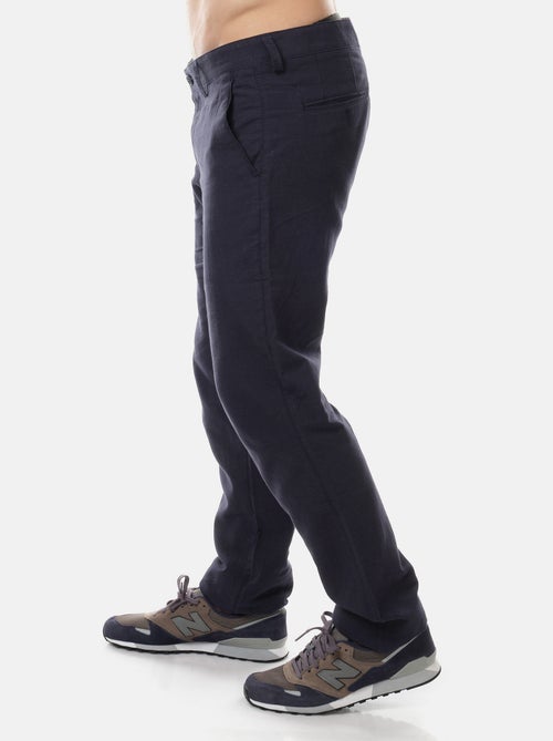 Pantalon uni en coton et lin - Kiabi