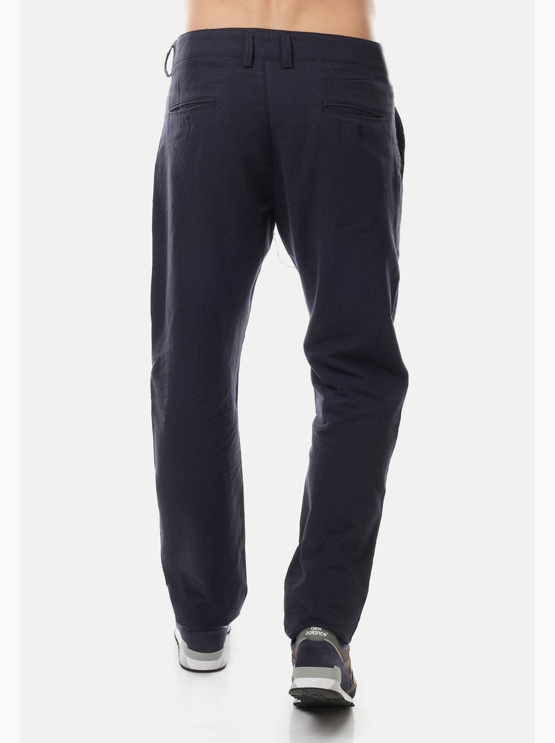 Pantalon uni en coton et lin Bleu marine - Kiabi