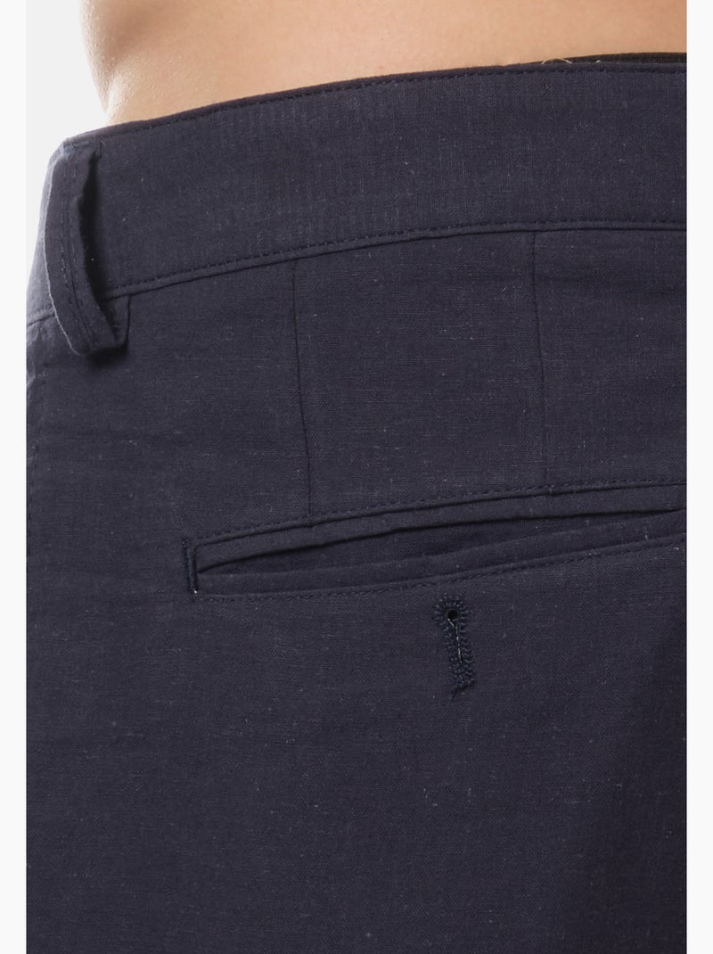 Pantalon uni en coton et lin Bleu marine - Kiabi
