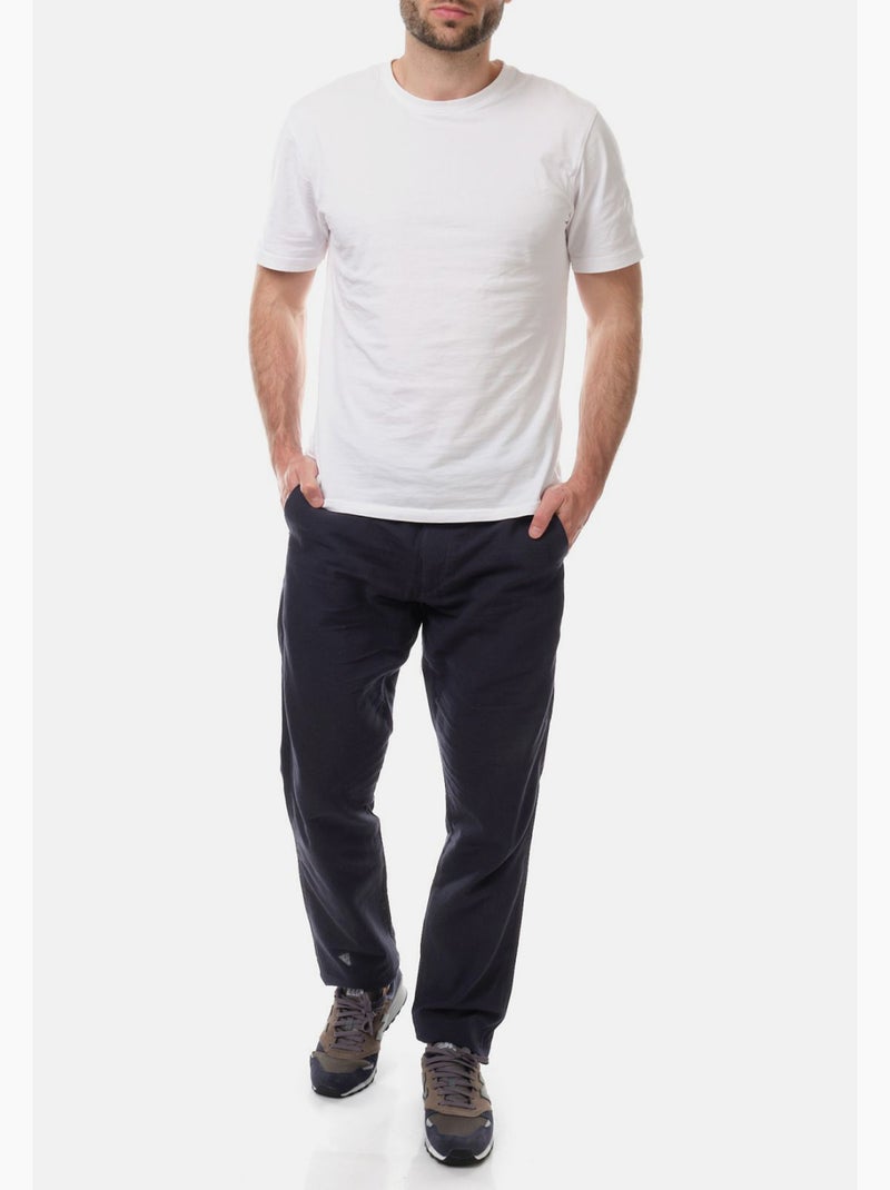Pantalon uni en coton et lin Bleu marine - Kiabi