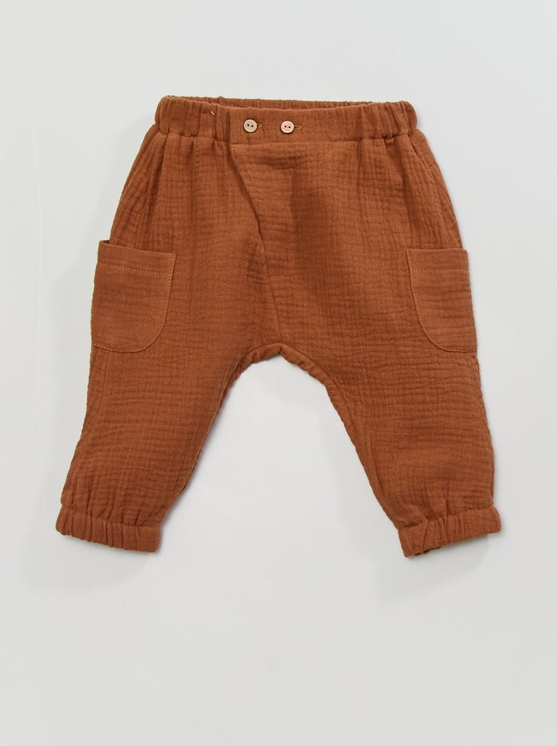 Pantalon uni en lange Marron - Kiabi