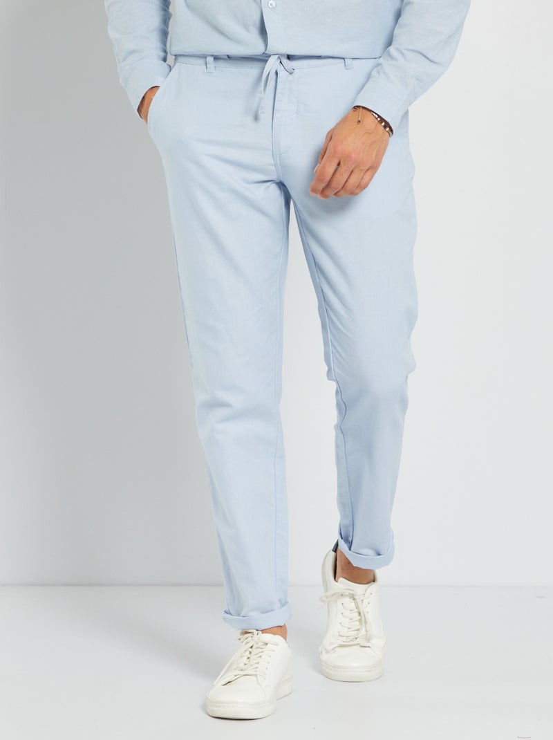 Pantalon uni en lin Bleu - Kiabi