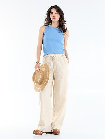 Pantalon uni en lin coupe large