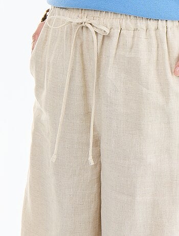 Pantalon uni en lin coupe large