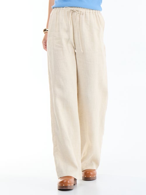 Pantalon uni en lin coupe large - Kiabi